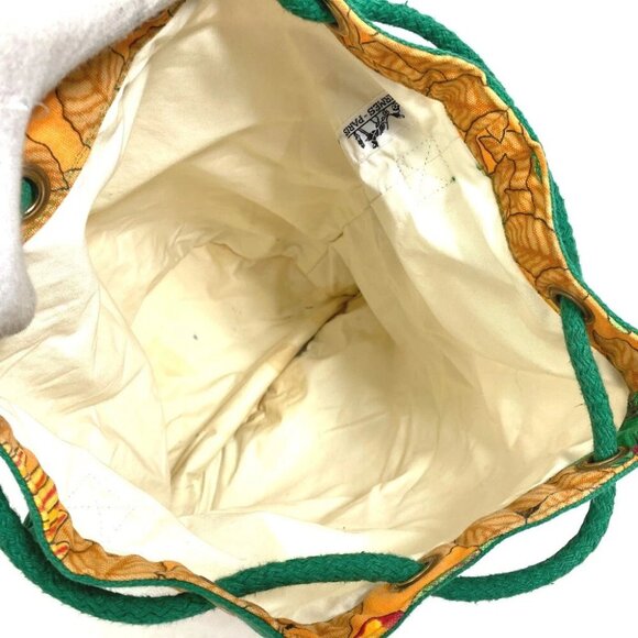 HERMES Flower Parrot Bird Pattern Purse vintage Shoulder Bag cotton Orange/Green - Picture 6 of 10